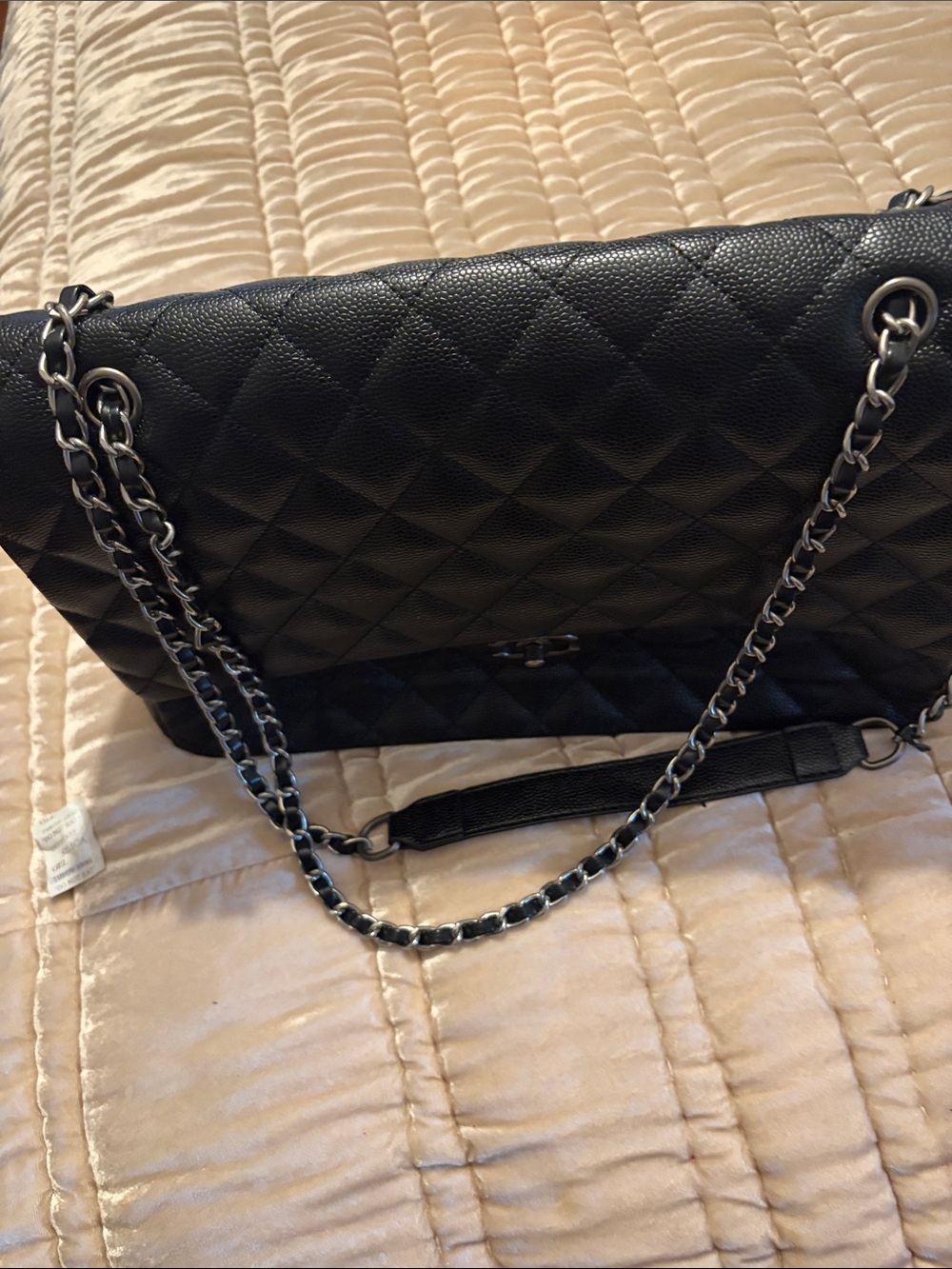 Black Quilted Chain-Handle Shoulder Bag